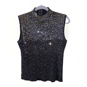 23rd & Co Sequin Sleeveless Mock Neck Top Black‎ Metallic Large Sparkle Party